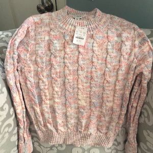NWT J Crew women’s sweater- pinks and blue cable knit sz XSmall